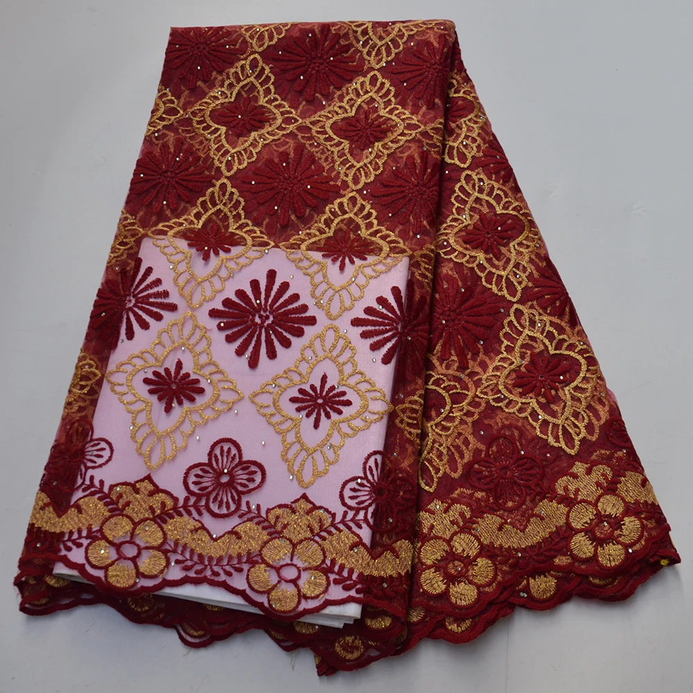 

White 5 Yards 2021 African French Net Embroidery Stone Swiss Voile Organza Guipure Nigerian Wedding Dress Mesh Tulle Lace Fabric