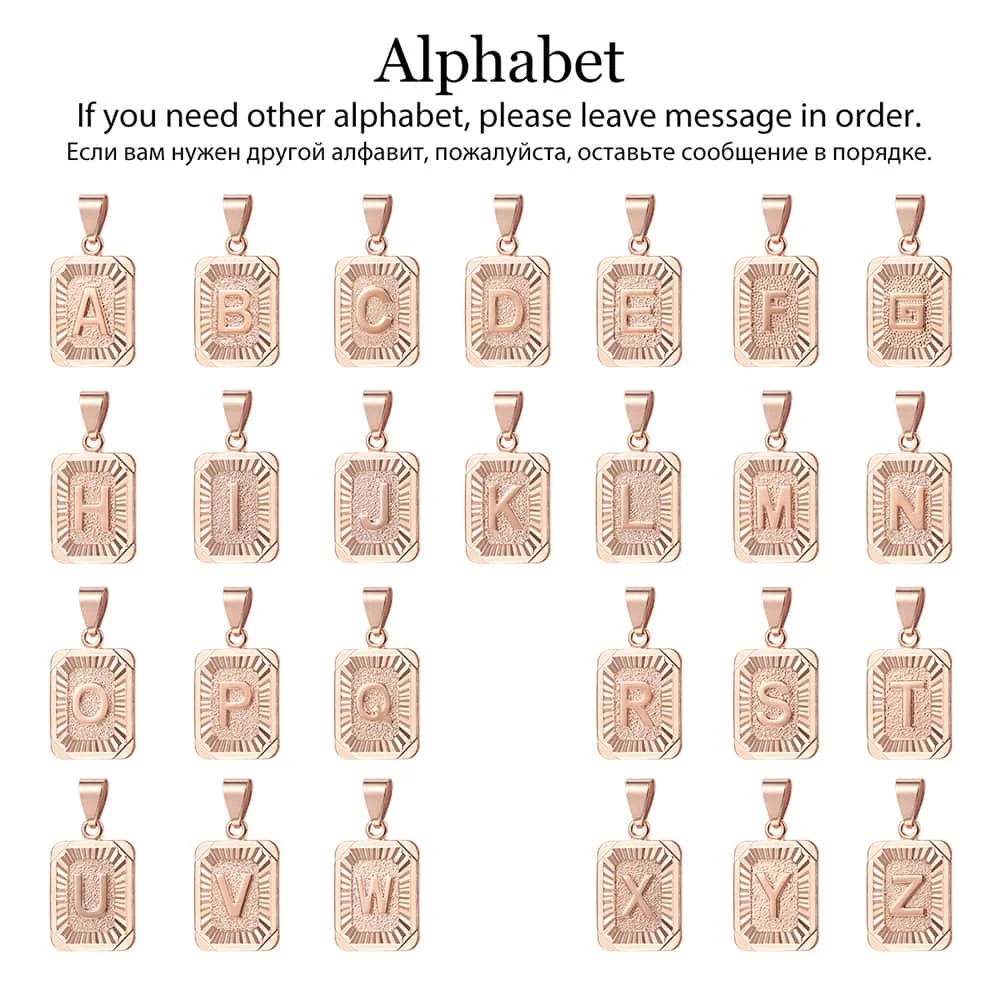 Подвеска из нержавеющей стали квадратная розовое золото ожерелье с буквами