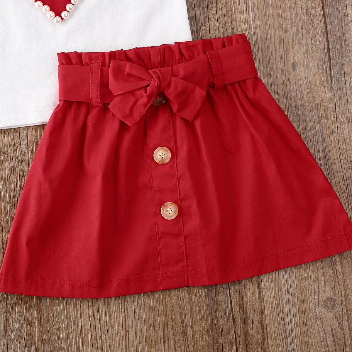 

Sweets Toddler Kids Baby Girls T-shirt Pullover Love Print Tops Button Bow Skirts Outfits Clothes Set