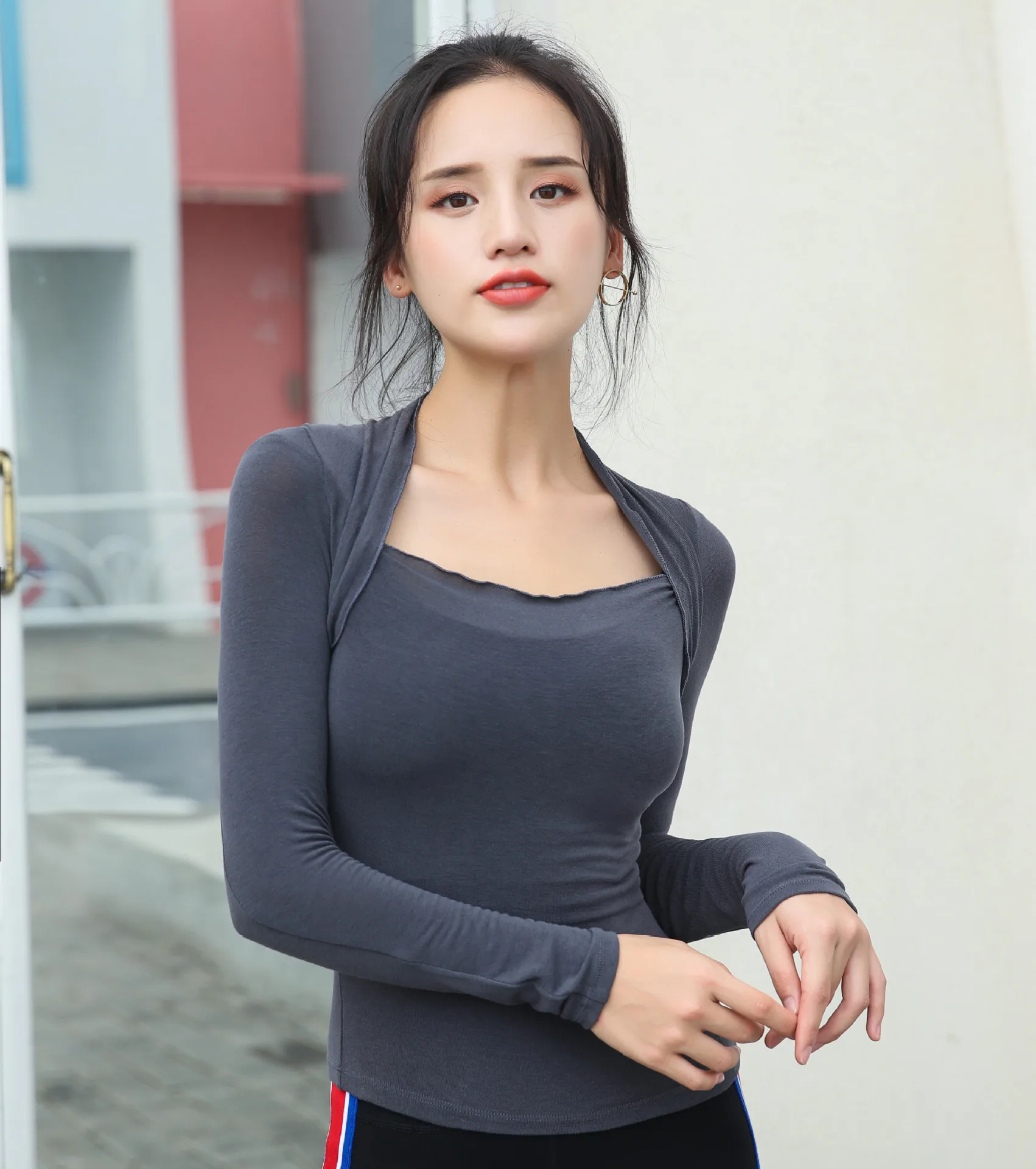 Эксклюзивные стильные рубашки для йоги балетный воротник спортивные топы Мягкая