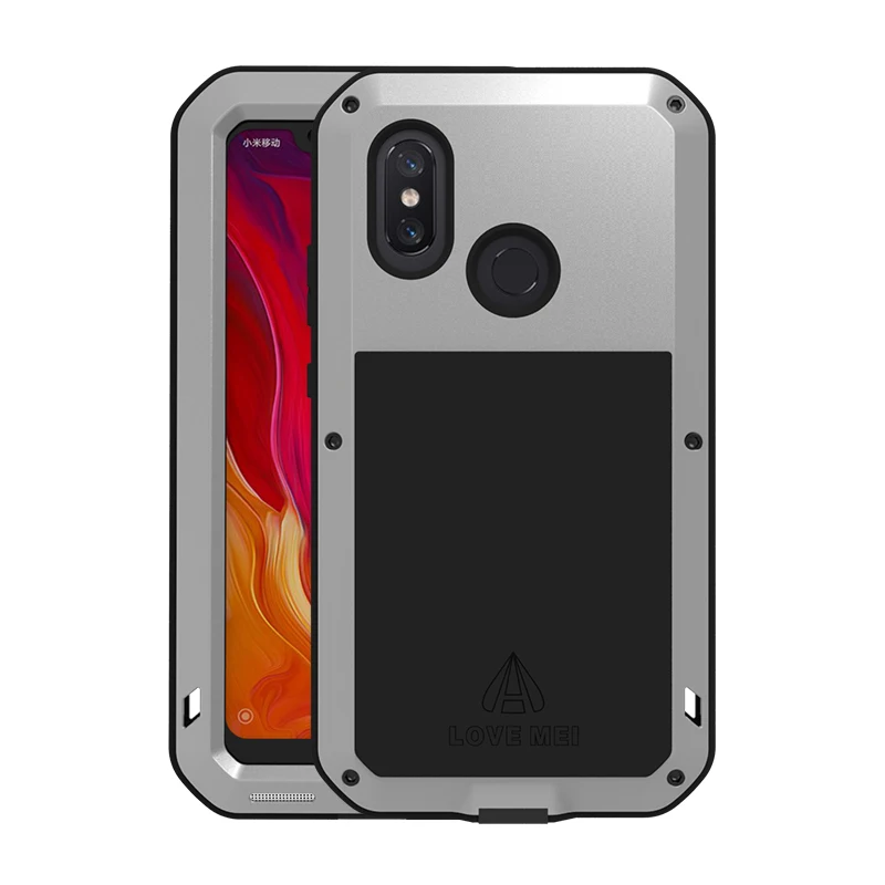 Серебристый Металлический Чехол Love Mei для Xiaomi Mi 8, ударопрочный чехол для телефона Xiaomi Mi 8 Capa, прочный Броня, противоударный чехол для Xiaomi Mi 8 Coque - Цвет: Серебристый
