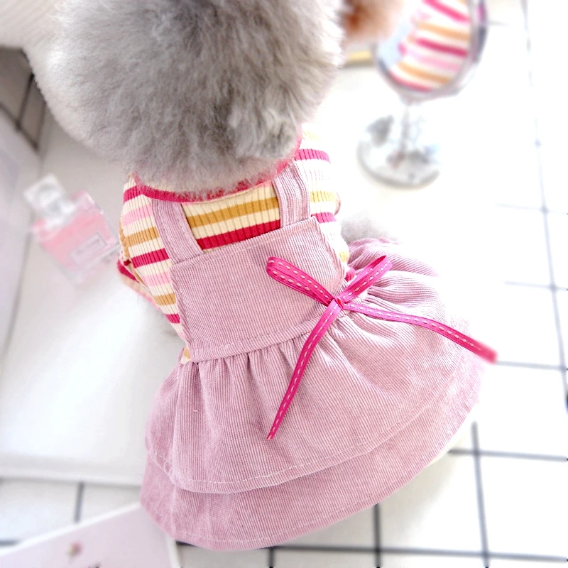Хлопковые полосатые футболки новые платья для собак с розовым вельветом суки