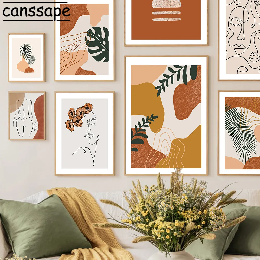 

Nordic Posters And Prints Abstract Line Canvas Painting Leaves Art Print Boho Poster Wall Pictures For Living Room Decoration