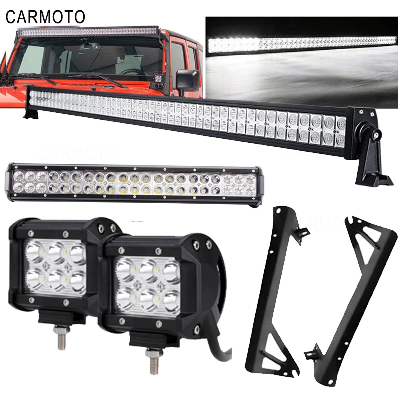 A set Для Jeep Wrangler JK 07-15 комплект 52 ''/22 дюймов+ 3 дюйма светодиодный свет фары головного света+ лобовое стекло монтажные кронштейны для Lada uaz4x4 Hummer H1H2 для Volkswagen carmoto - Цвет: A set