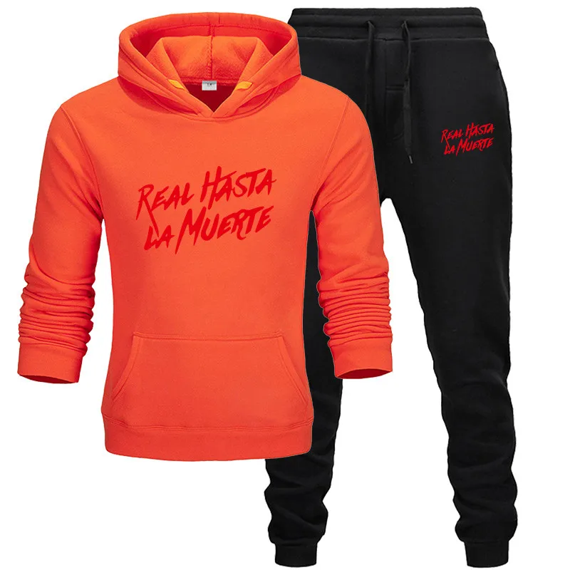 Orange Комплект из двух предметов, модные толстовки с капюшоном, мужской спортивный костюм, толстовка с капюшоном, осенняя мужская брендовая одежда, толстовки+ штаны, комплекты - Цвет: Orange