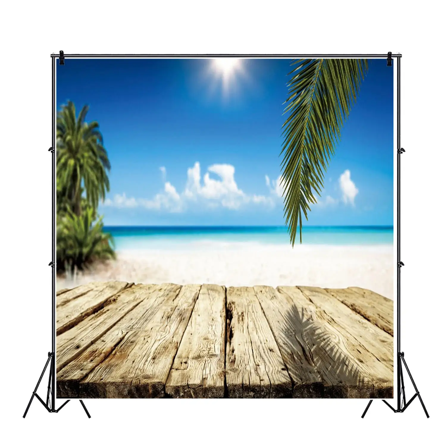 

Yeele Summer Photocall Seaside Sunshine Palm Leaves Wooden Boards Photo Backdrop Baby Portrait Photo Background For Photo Studio