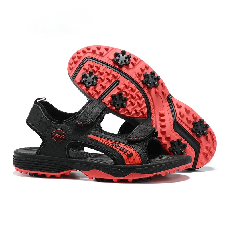 

Summer Golf Sandals Men Athletics Genuine Leather Sandals Spikes Golf Sport Sneakers Non Slip Grass Golf Walking Slippers Spiked