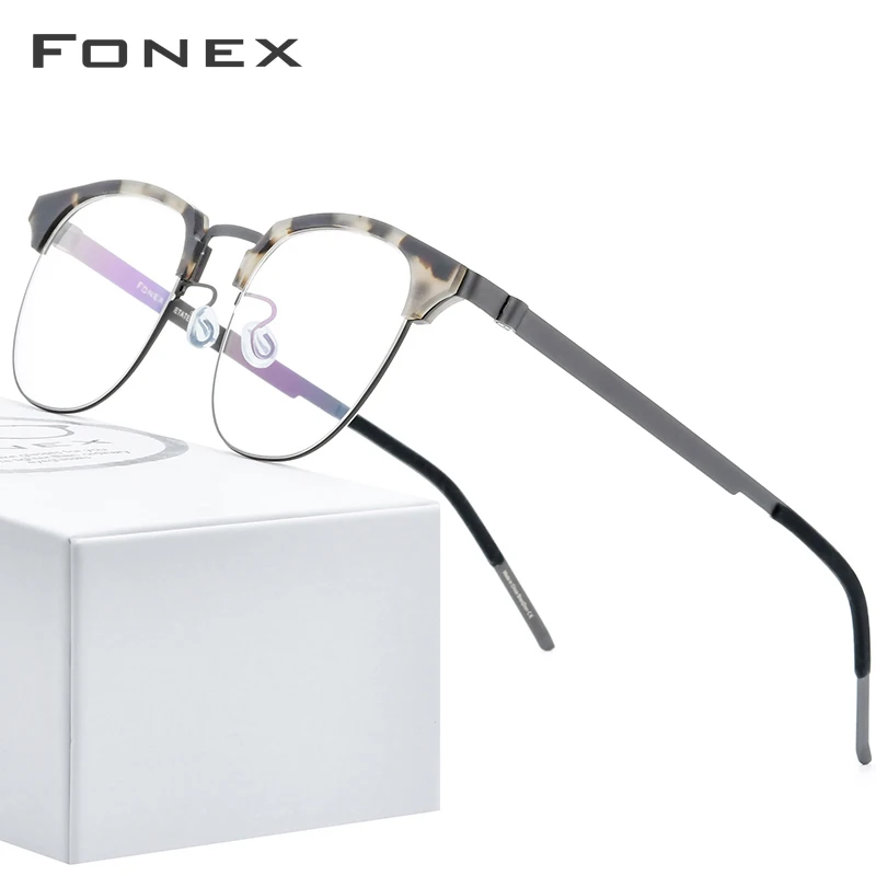 FONEX очки из ацетатного сплава для мужчин и женщин, винтажные круглые очки для близорукости, оправа для очков, корейские очки без винтов 98627