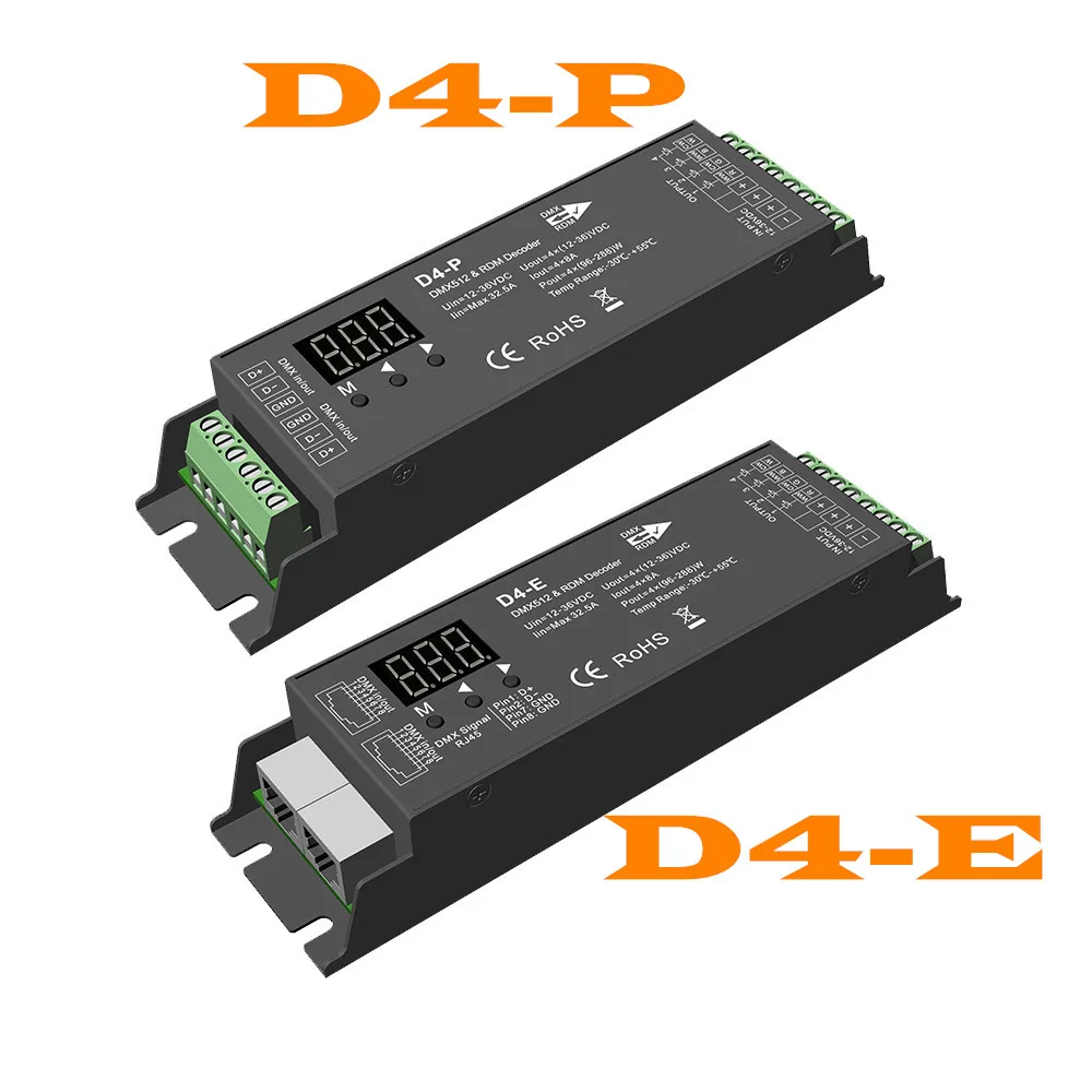 

DMX Decoder 12V 24V 36V DC 8A 1152W 4 Channel Constant Voltage CV DMX512 RDM Decoder 4CH for RGBW LED Strip Light D4-E D4-P