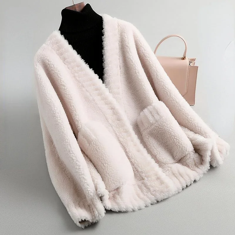 Women Real Fur Coat Genuine Wool Sheep Shearling Autumn Winter Clothes Female Casual Thicken Warm Outerwear Abrigo Mujer X111 enlarge