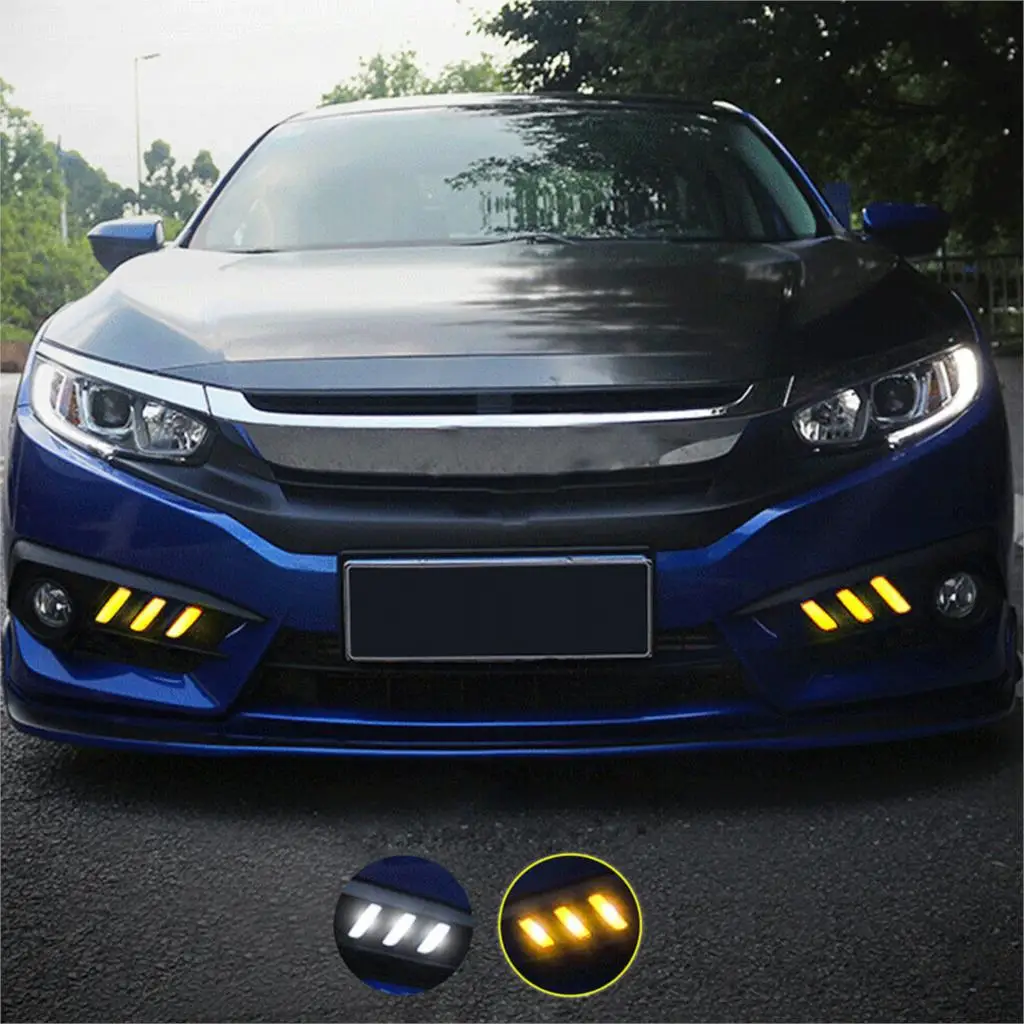 

Car 2pcs Black DRL LED Daytime Running Light Fog Lamp Fit for Honda Civic 10th Gen Sedan 2016 2017 2018