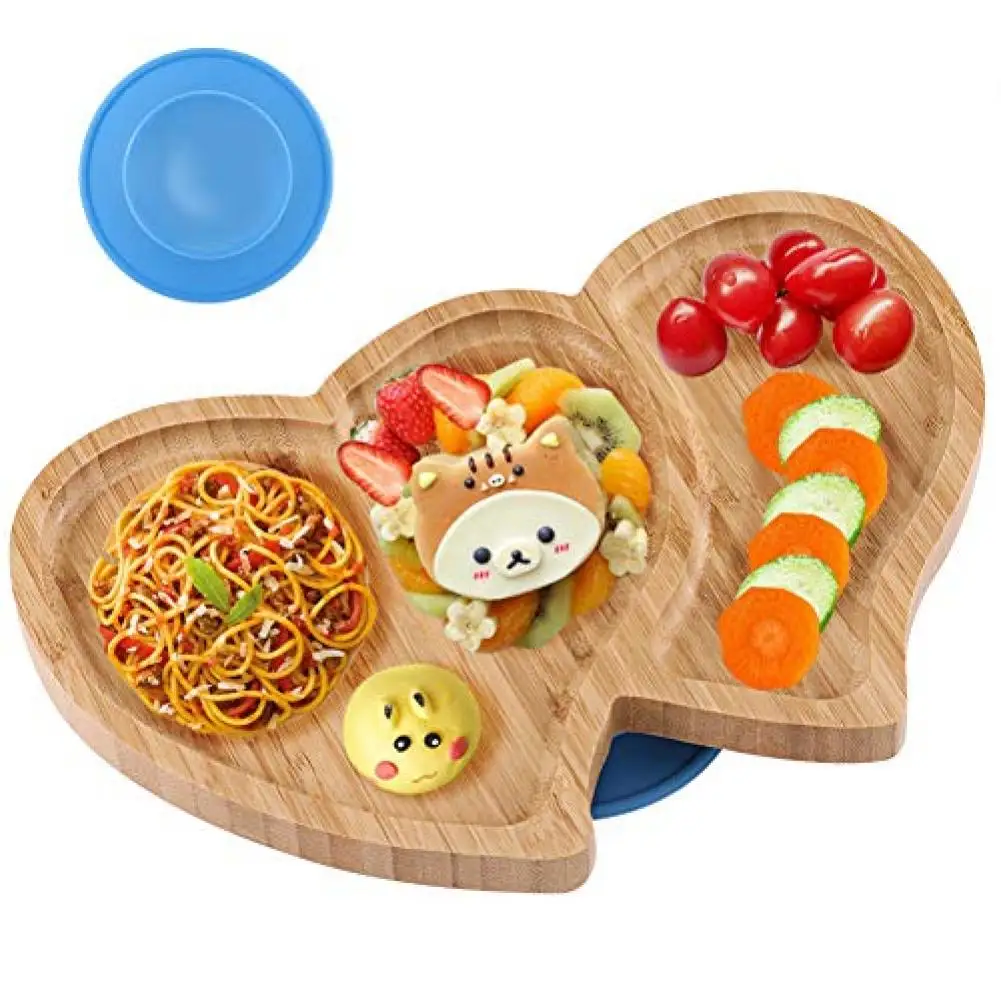 

Baby Dinner Plate Love Bamboo Wooden Kid Feeding Bowl Dinnerware Free Children's Tableware With Spill Proof Silicone Suction Cup