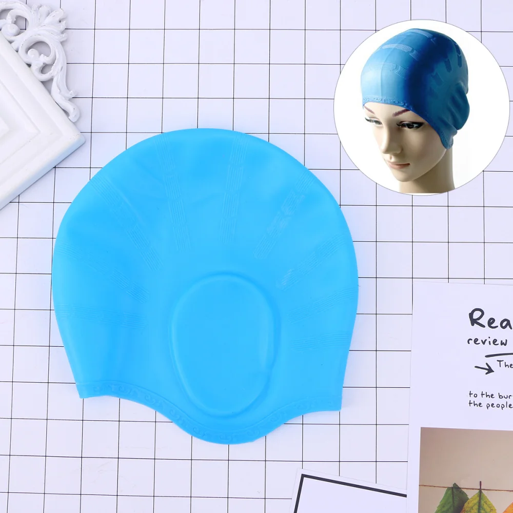 

Men Children Kids Swim Pool Water Sport Waterproof Silicone Diving Swimming Cap Long Hair Protection Ear Cup Swim Caps Hat