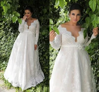 long sleeve sexy v neck long wedding dresses a line empire waist full lace bridal prom gowns robe soir%c3%a9e femme %d1%81%d0%b2%d0%b0%d0%b4%d0%b5%d0%b1%d0%bd%d0%be%d0%b5 %d0%bf%d0%bb%d0%b0%d1%82%d1%8c%d0%b5