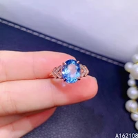 fine jewelry 925 sterling silver inset with natural gem womens popular lovely simple blue topaz adjustable ring support detecti