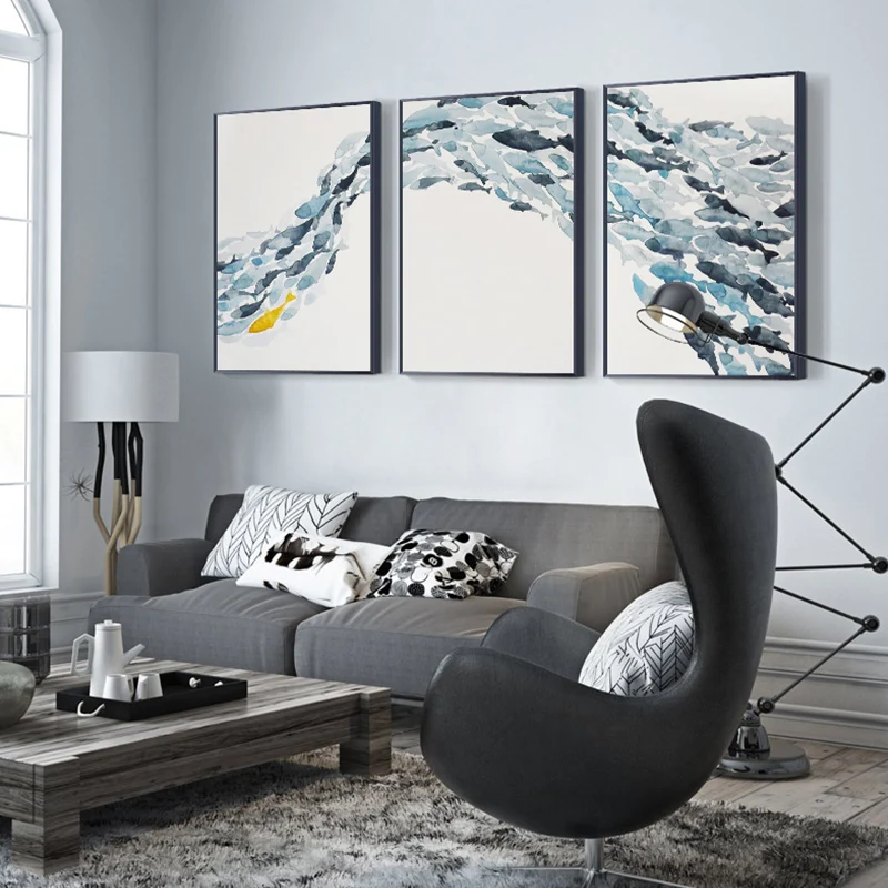 HD скандинавский стиль 3 панели РЫБА пакет Холст Картина плакаты и принты