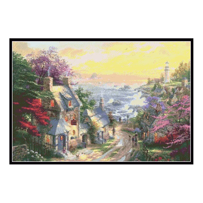 

Soul Harbor Cross Stitch Pattern Kits Printed Canvas 11CT 14CT Needlework Sets DIY Landscape Embroidery Home Decoration Painting