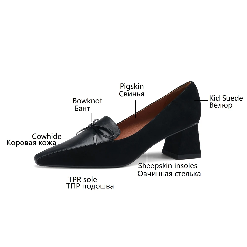 

Spring 2021 Fashion Women Vintage Pumps Ladies Block Heels Shoes Square Toe Kitten Heels Genuine Leather Designer Black Shoes