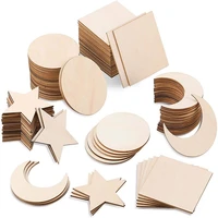 50pcs unfinished wood pieces blank wooden cutouts square circle star and moon shape wood slices for diy art crafts decoration