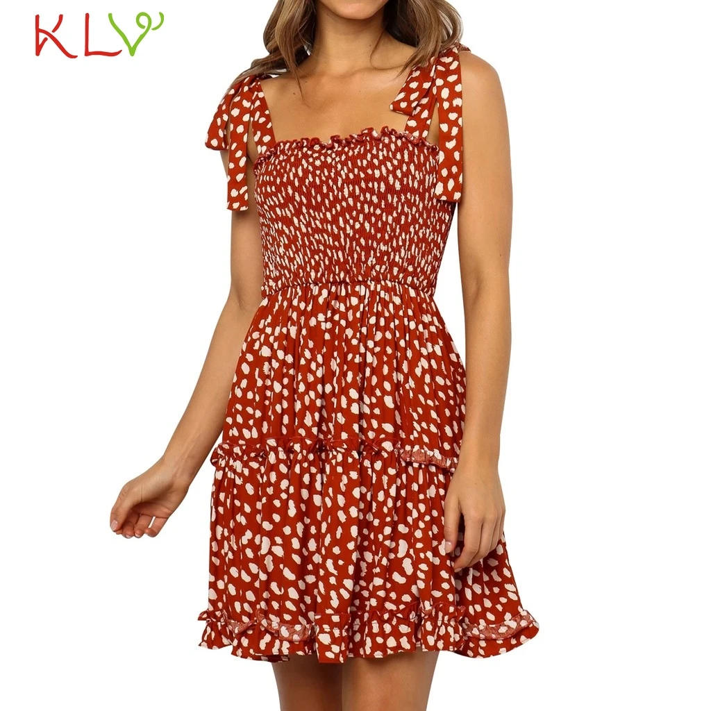 Платье с принтом в горошек летнее Бандажное на бретелях сексуальное короткое