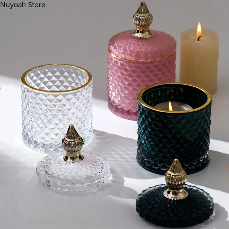 

Nordic Glass Storage Jar Living Room Cotton Swab Box Jewelry Storage Box Aromatherapy Candle Jar Decoration Home Decoration