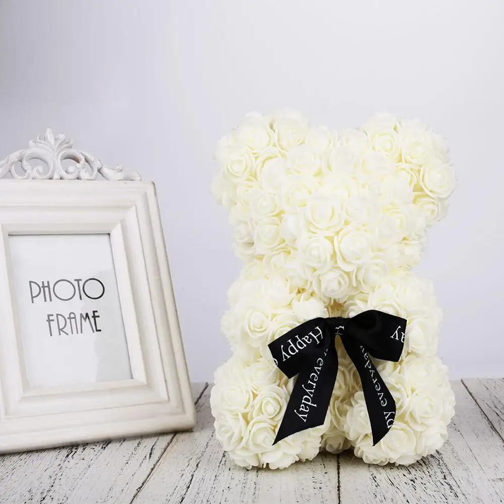Beige Bear 25cm 40 см Роза медведь Роза цветок искусственный медведь розы Rabit Украшение DIY Рождество год подарки для женщин Валентина подарочная коробка - Цвет: Beige Bear 25cm