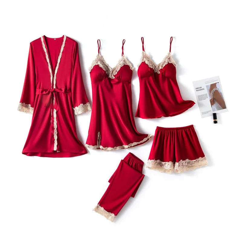 

Женская пижама, ночная рубашка, сексуальный комплект, ночное белье, нижнее белье, пижама, Новинка лета 2021, ночной костюм, атласная кружевная ...