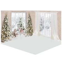 laeacco indoor 3pcs christmas background christmas tree curtains carpet gifts birthday portraits photographic photo backdrop