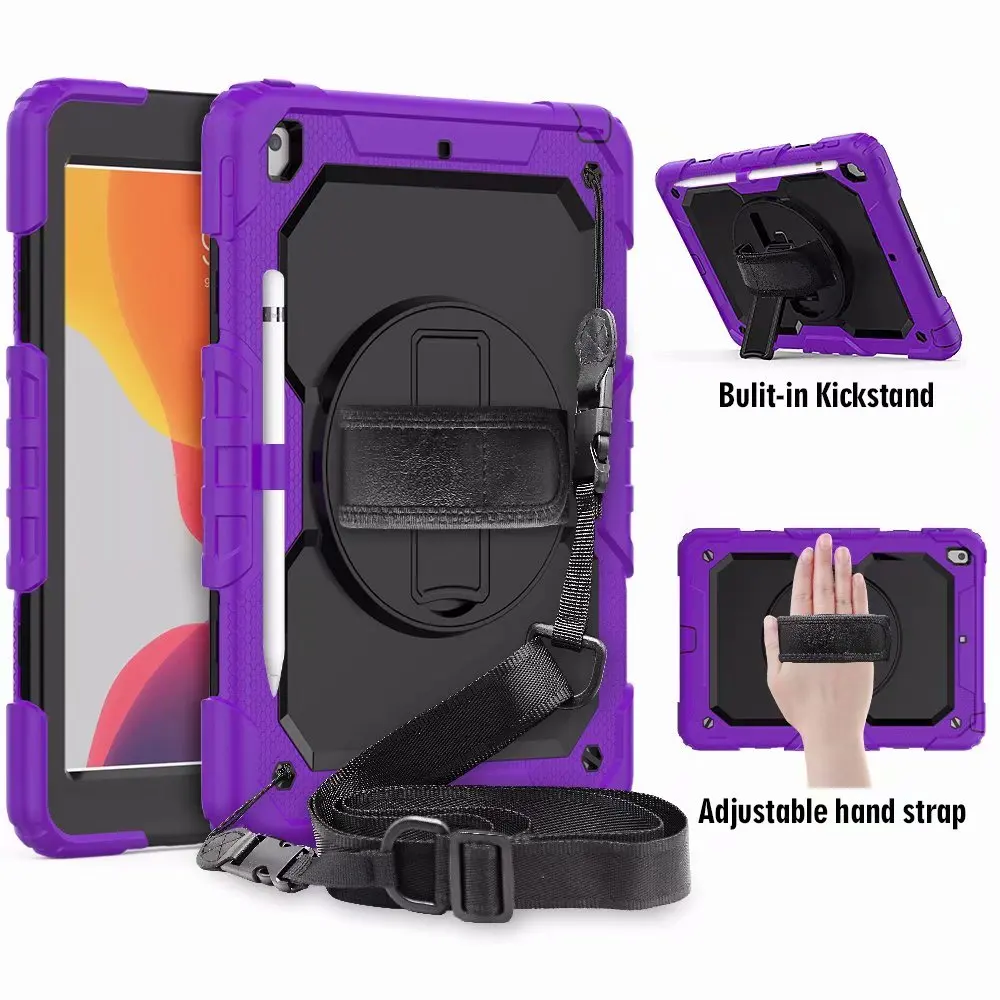 

360 Rotating Case For iPad 7th Generation 10.2 inch 2019 Stand Hand Strap Pencil Holder Cover Tablet Protective Funda+Straps+pen