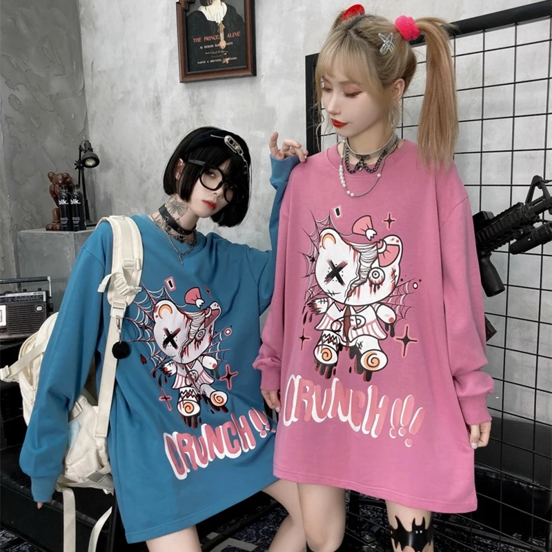 

Fashion Girls Anime Spoof Kitty Print Couple Pullover Hoodies Hip Hop Streetwear Men Women Autumn Casual Loose Sweatshirts Tops