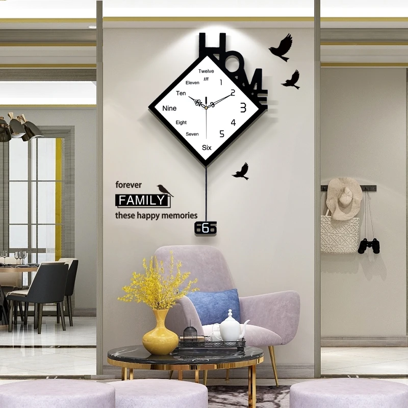 

Brief Style Black and White Home Wall Clock with Pendulum Modern Sleek Decorative Hanging Clock for Living Room Decor