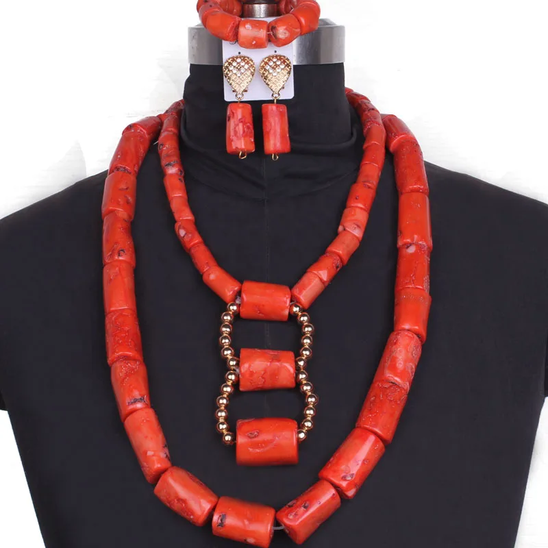 

4ujewelry 11-25mm big Genuine Orange Coral Beads Women Bridal jewelry Set Nature Coral Beads For Nigerian Wedding