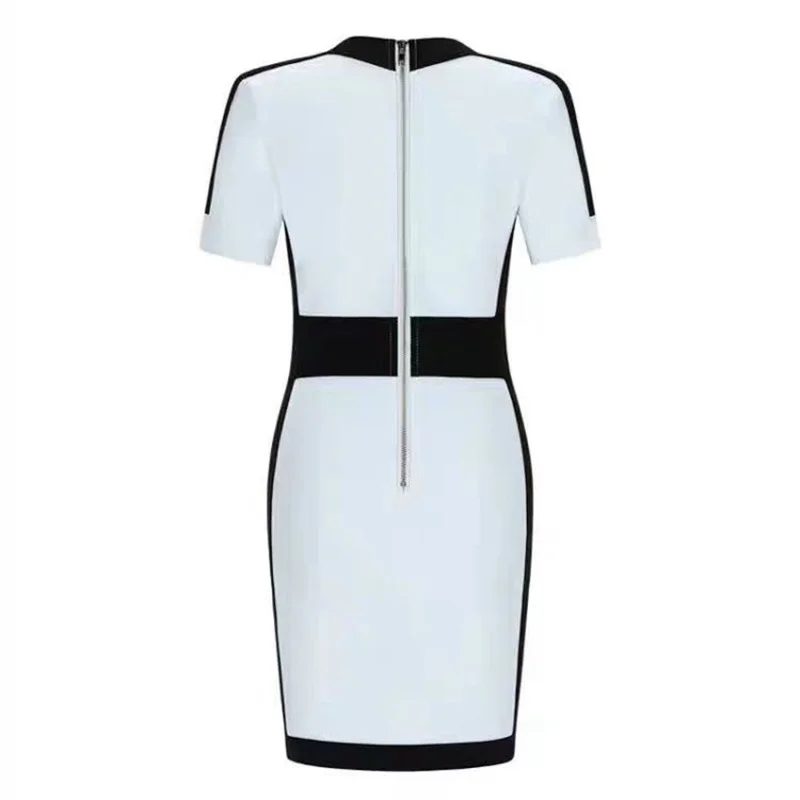 

Ladies Clothing 2021 Fashion Sexy Deep V Short Sleeve Dress Black and White Contrasting Color Slim Fit Pack Hip Skirt