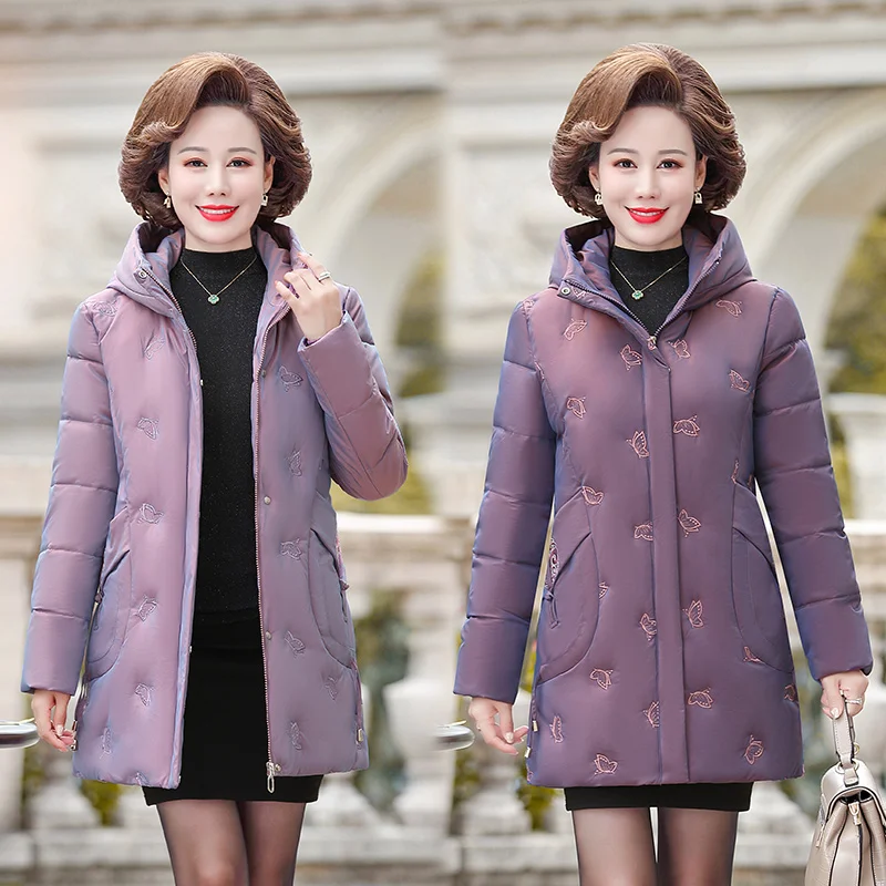 winter clothes women new style solid color hooded cotton jacket middle-aged and elderly cotton jacket jacket women
