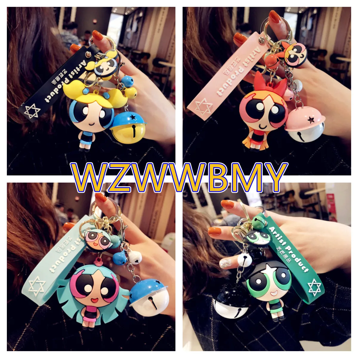 

Cartoon Powerpuff Childhood Keychains Cute Flying Girls Car Key Chain Women Bag Pendant Keyring Lovers Holiday Girl Gift