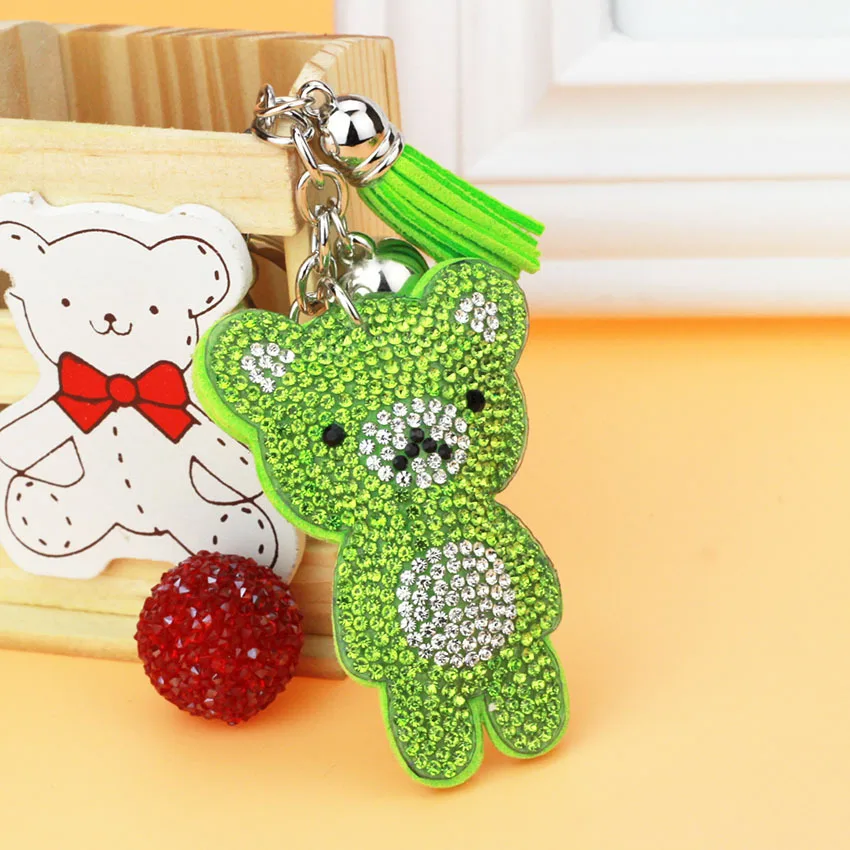 Fashion Tassel Diamond Keychain Cute Charm Bear Pendant Keychain Accessories Ladies Friends Mobile Phone Cartoon Tassel Keychain