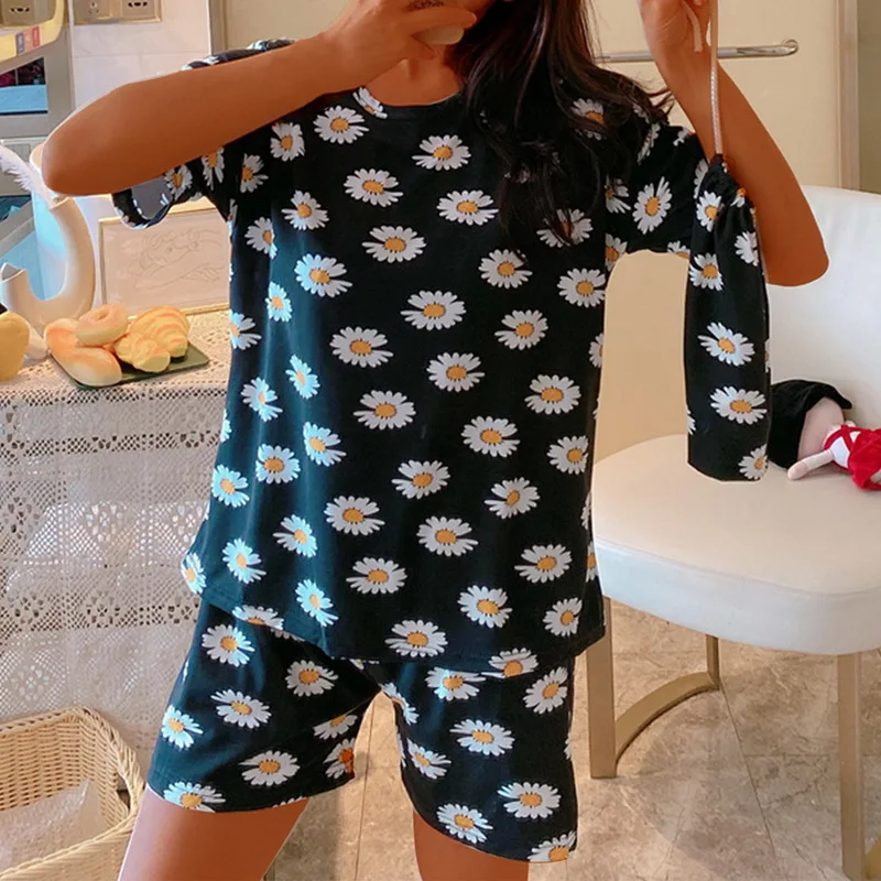 

Pajama Sets Women Summer New Trendy Simple Korean Sweet Printed Loose Schoolgirls Homewear Kawaii Leisure Soft Womens Sleepwear