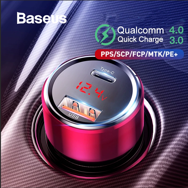Baseus быстрое автомобильное зарядное устройство 6A 45 Вт двойной usb type C Зарядка для IPhone X 8 XS Max Xiaomi samsung huawei телефон Автомобильная Быстрая зарядка
