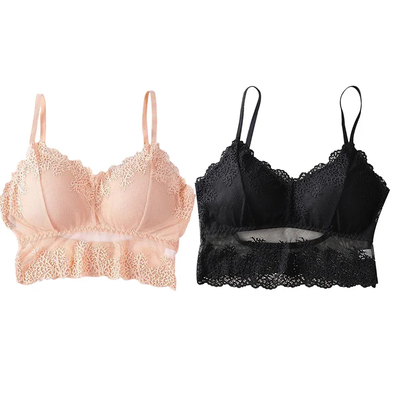 

2PC Women Push Up Wire Free Lingerie Transparent Lace Bra Top Bralette Sexy Lingerie Soft Women Push Up Seamless Embroidery Bra