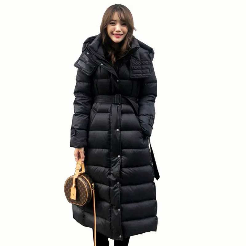 Длинный женский зимний пуховик 2020 90% утиного пуха Толстая Теплая Повседневная