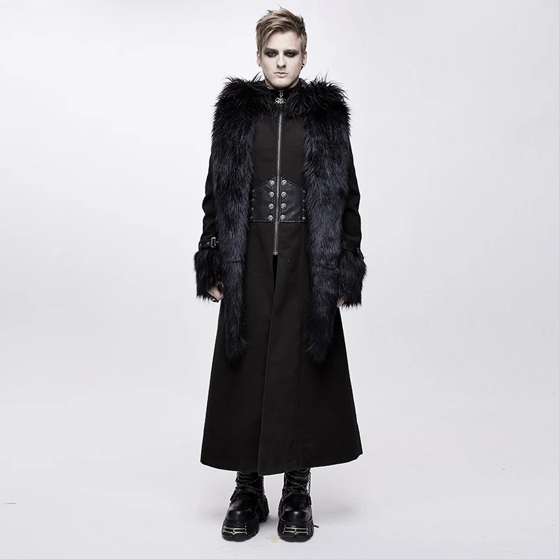 Зимние готические куртки и пальто мужское длинное с длинным флисовым капюшоном
