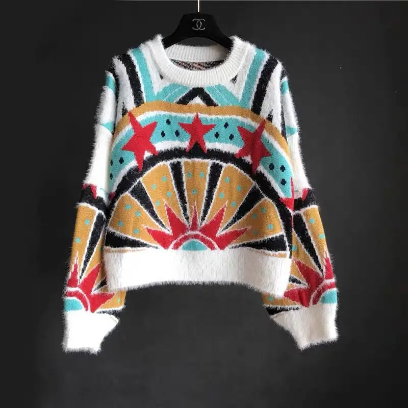 Осенне-зимний норковый свитер 2019 высокий вязаный в стиле пэчворк пуловер женский