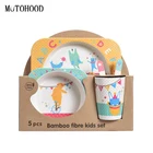 Бамбуковая посуда MOTOHOOD, набор из 5 предметов, Детская обеденная тренировочная чаша, чашка, ложка, вилка, миска для кормления ребенка, посуда