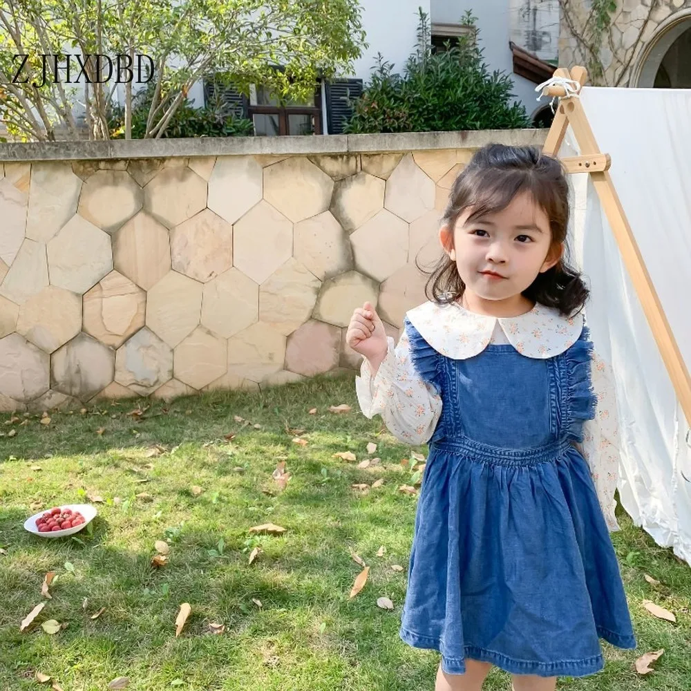 

New Children's Denim Bib Dress Baby All Seasons 1-6Y Toddler Kids Baby Girls Dress Dark Blue Denim Dress Kids Clothes Clothing