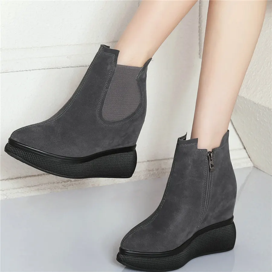 Женские туфли на танкетке из натуральной кожи лодочки высокой платформе с острым