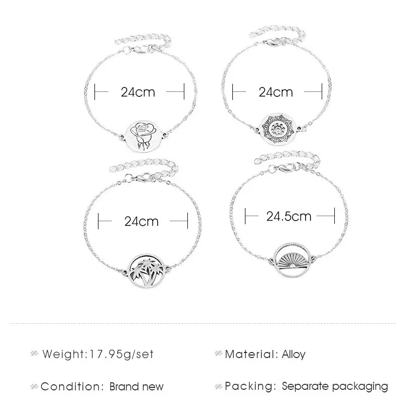 Набор полых круглых веерообразных браслетов с кокосовым деревом этнический