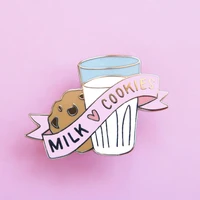 perfect match milk and cookies hard enamel pin cute cartoon dessert tasty food medal brooch backpack pins jewelry unique gift