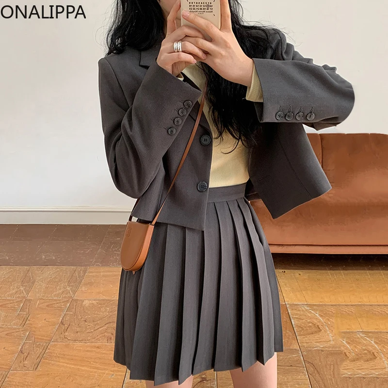 

Женский Повседневный Универсальный костюм ONALIPPA, Осенний Корейский простой шикарный костюм с лацканами и двумя пуговицами, свободный пиджа...