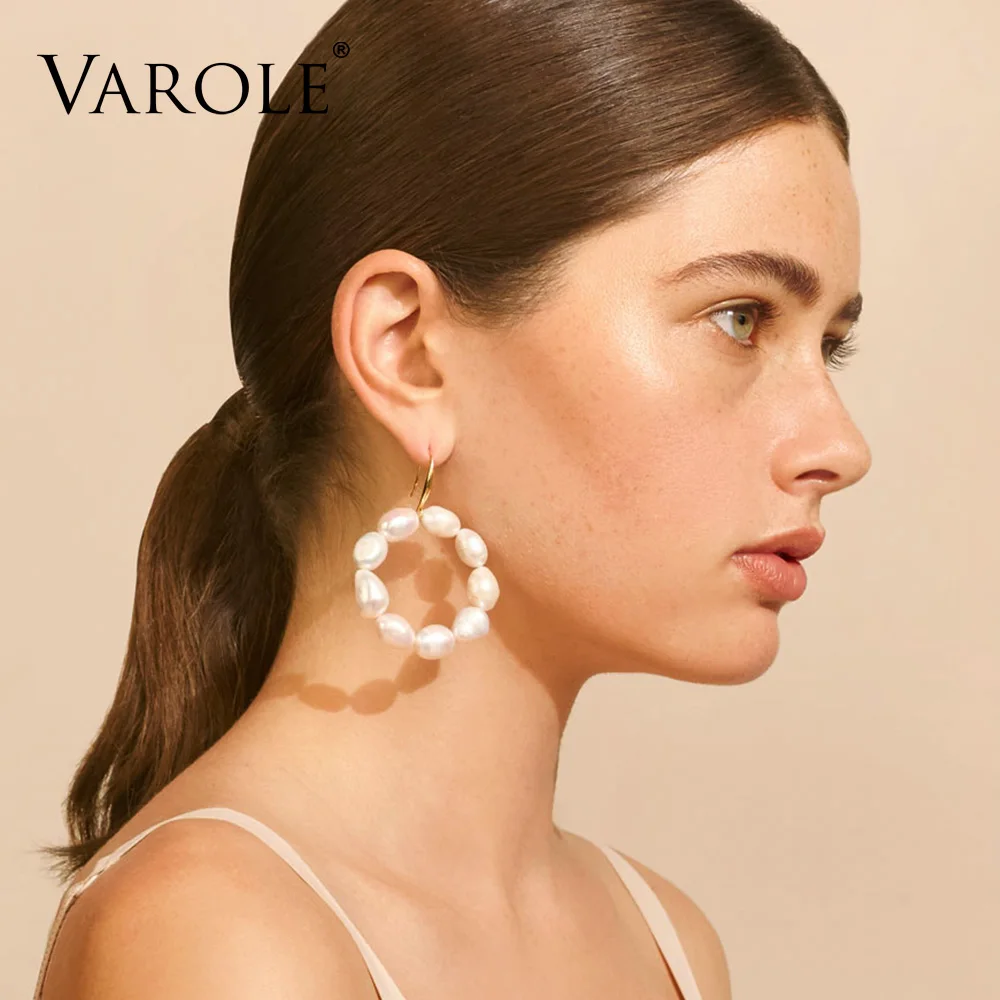 Серьги из натурального жемчуга VAROLE для женщин золотистые круглые