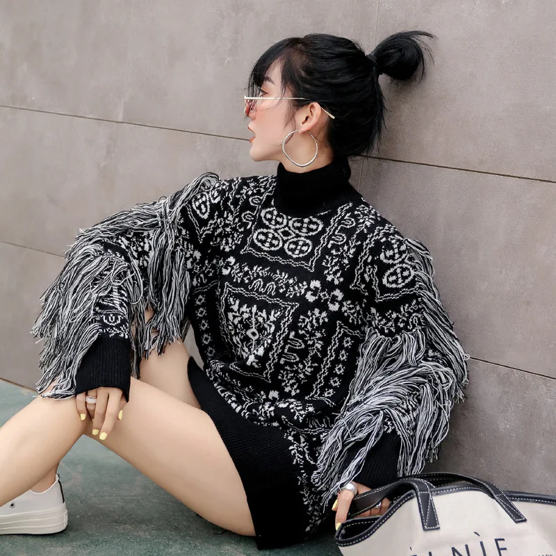 [EWQ] 2022 Spring New Long Sleeve Tassel Loose Fashion Trend Women chic Pullovers Knitted Coat Wool Sweater female tide QK41401 | Женская